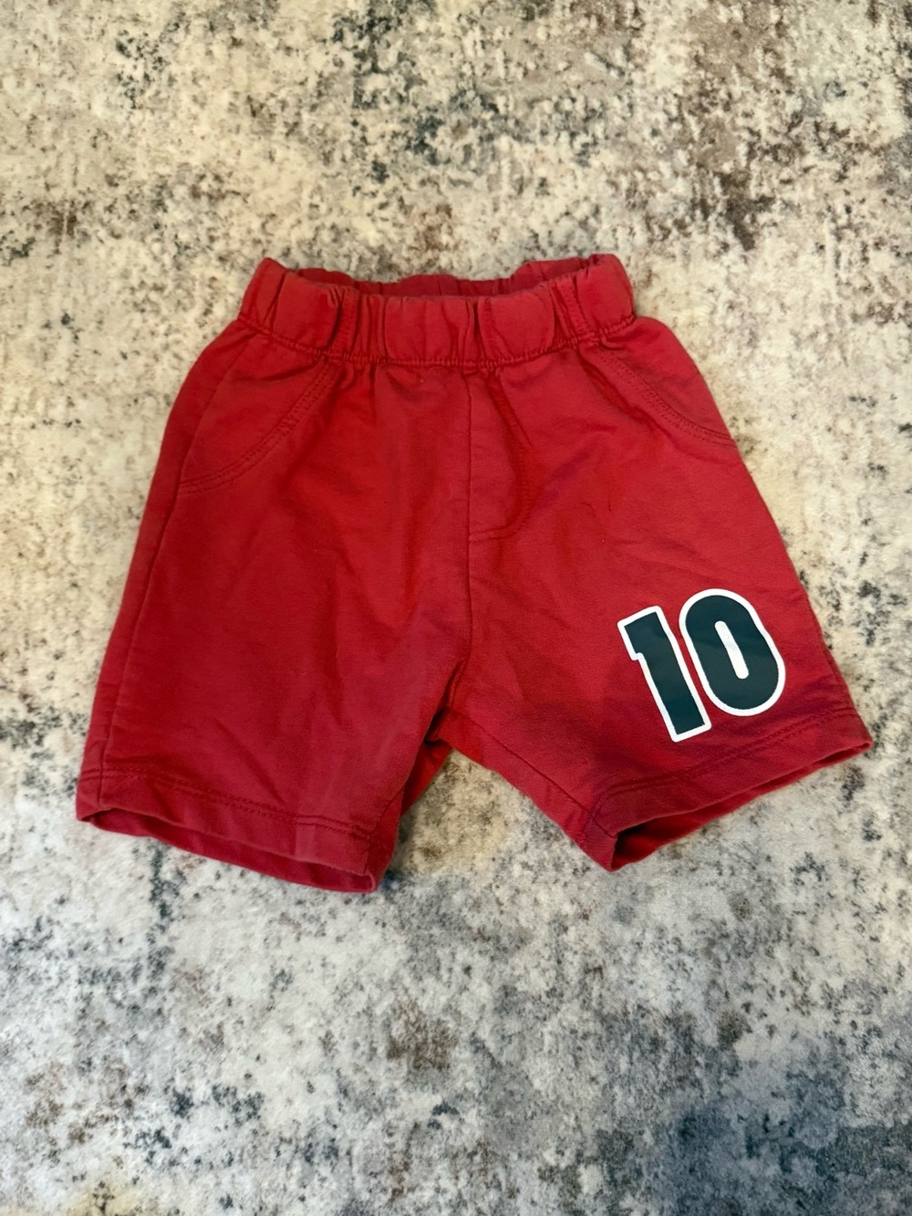 Kids Red Sporty Elastic-Waist Shorts with Number 10
